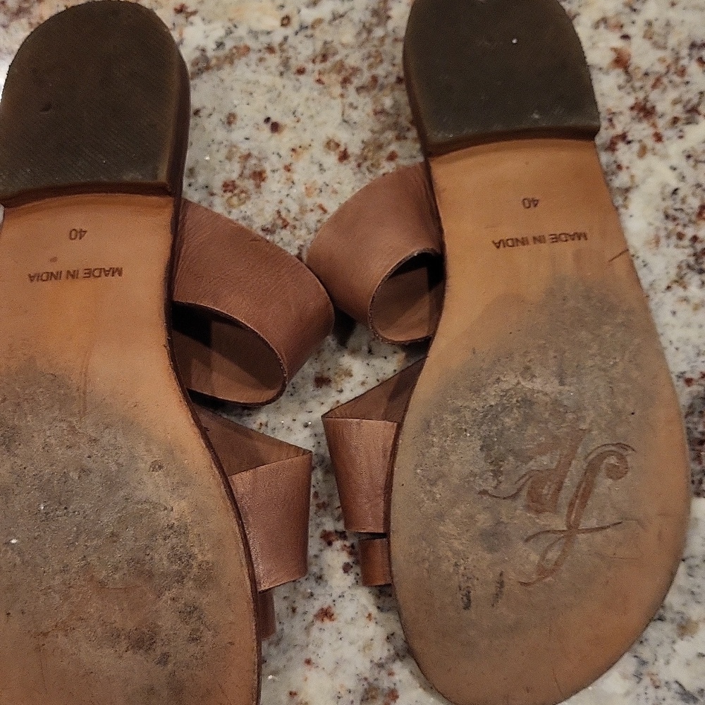 FREE PEOPLE Brown Leather Slide Sandals - Women's Casual Slip-On SZ 40 - Picture 4 of 5